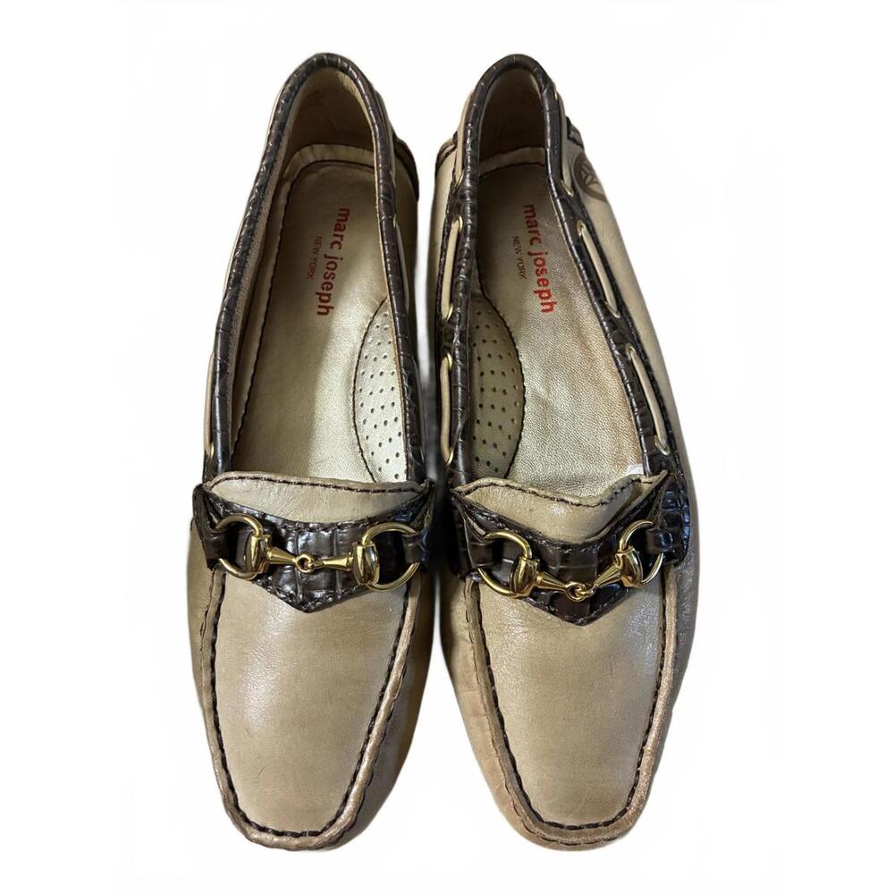Marc Joseph Women’s Shoes Size 7 Beige and Brown Leather Women's Loafers W/ Gold
